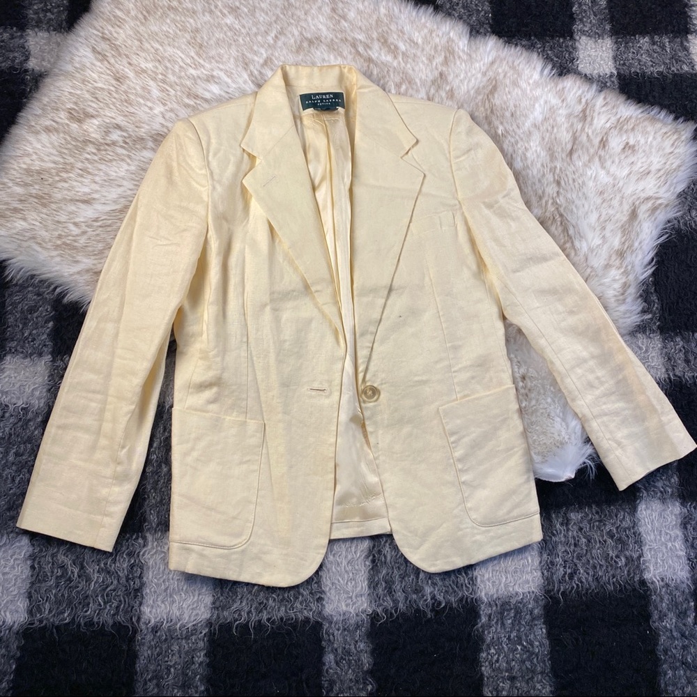 LRL pale yellow linen blazer women’s 10p